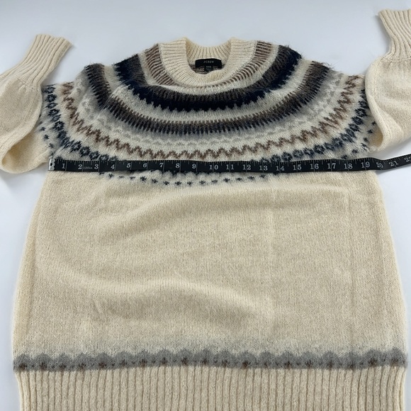 J Crew sweater Women's Fair Isle yoke puff-sleeve neutral classic traditional‎ - Picture 6 of 10